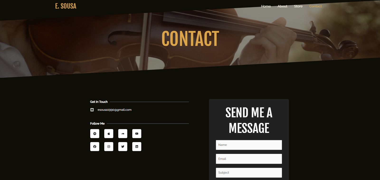 E. Sousa Musician website contact page