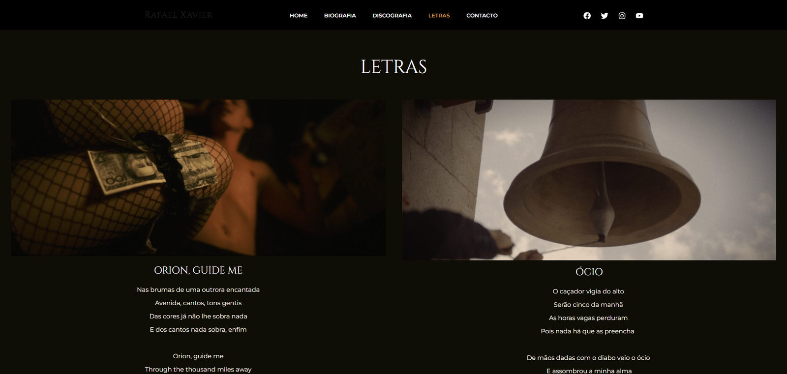 Rafael Xavier Musician website lyrics page